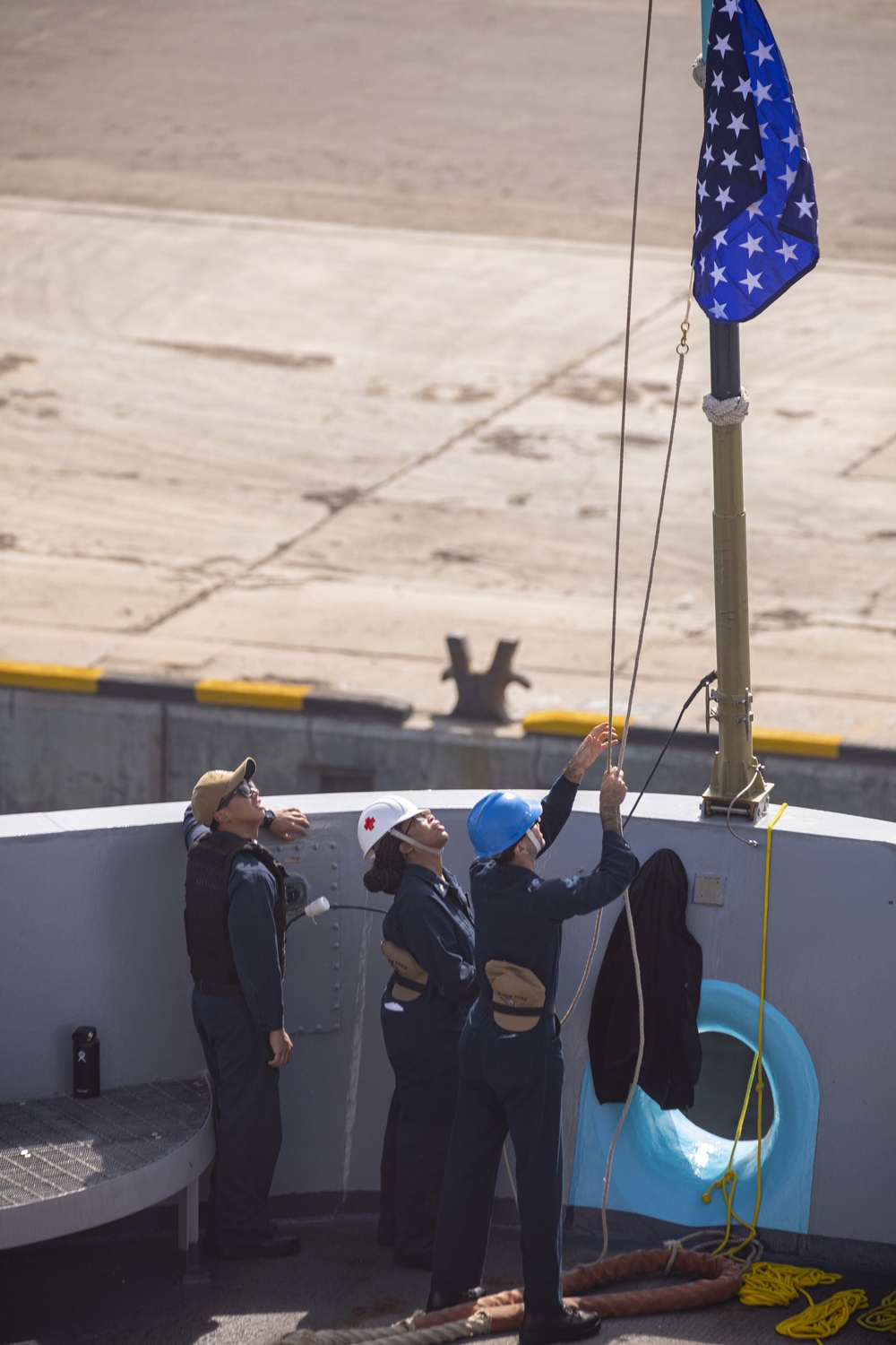 USS New York pulls into ABU DHABI.