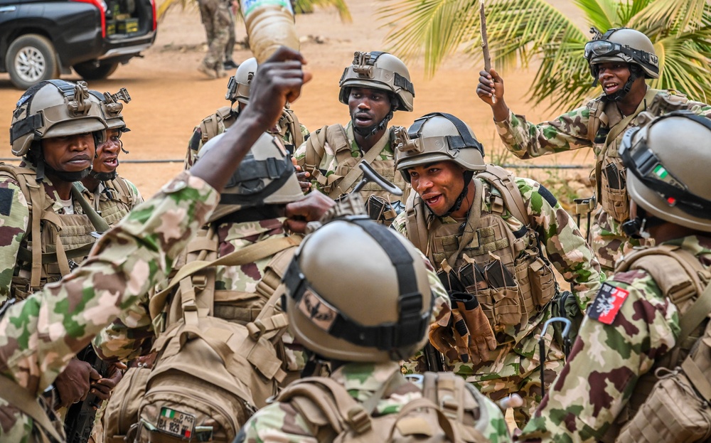 Nigerian Army Soldiers sing cadences for motivation before an exercise as part of FLINTLOCK 20