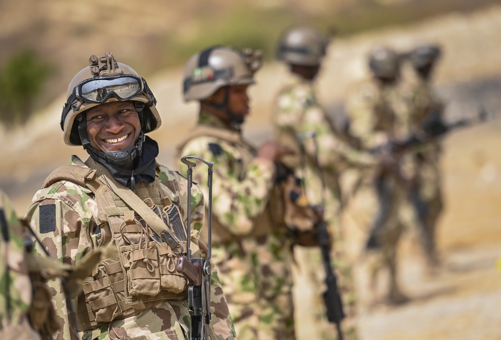 A Nigerian Army Soldier listens to instruction during a live-fire exercise as part of FLINTLOCK 20