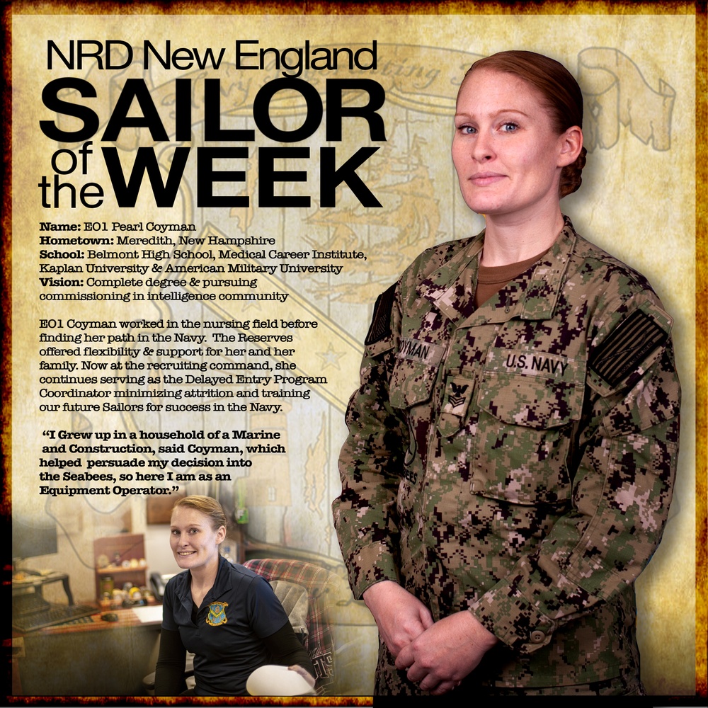 NRD New England Sailor of the Week - Equipment Operator 1st Class Pearl Coyman