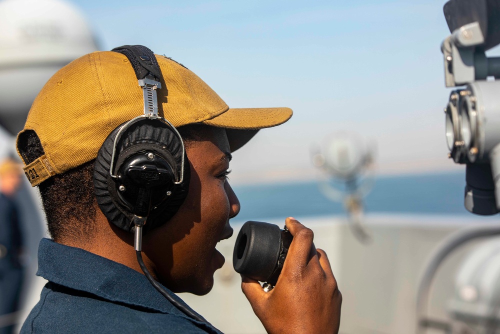 Sailors stand watch during sea and anchor detail