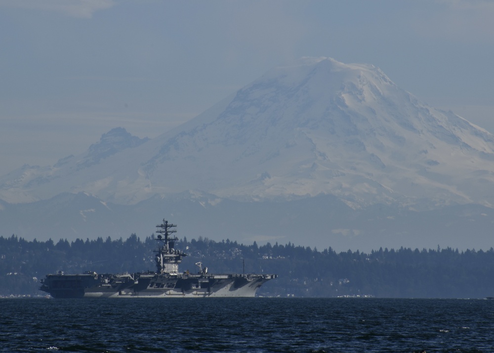 USS Nimitz Passes Mount Rainier