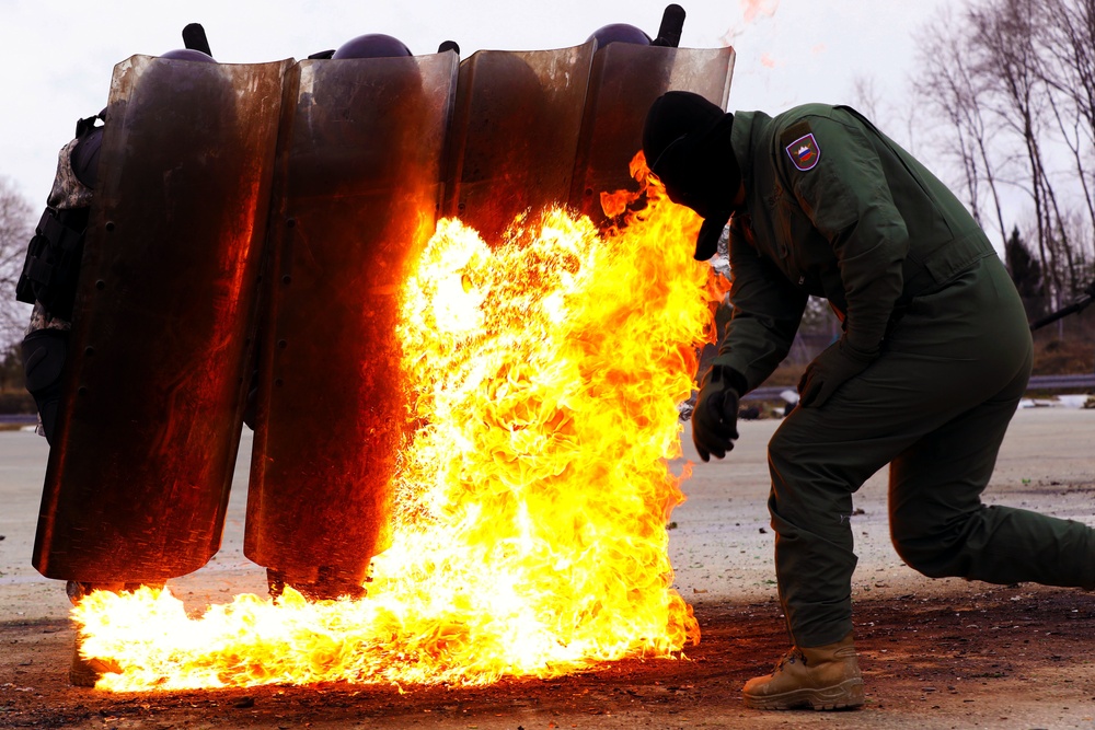 U.S. Army Soldiers and partner nations participate in fire-phobia training