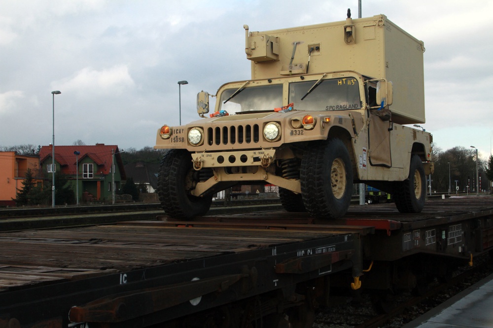 15th BSB loads vehicles at Skwierzyna railhead