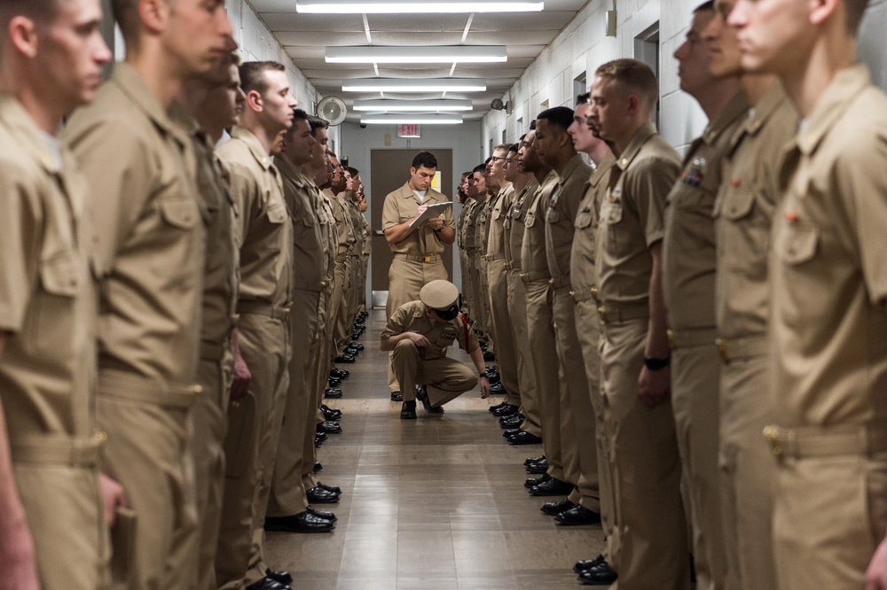 200226-N-TE695-0006 NEWPORT, R.I. (Feb. 26, 2020) -- Naval Science Institute Seaman-to-Admiral (NSI/STA-21) conducts a uniform inspection