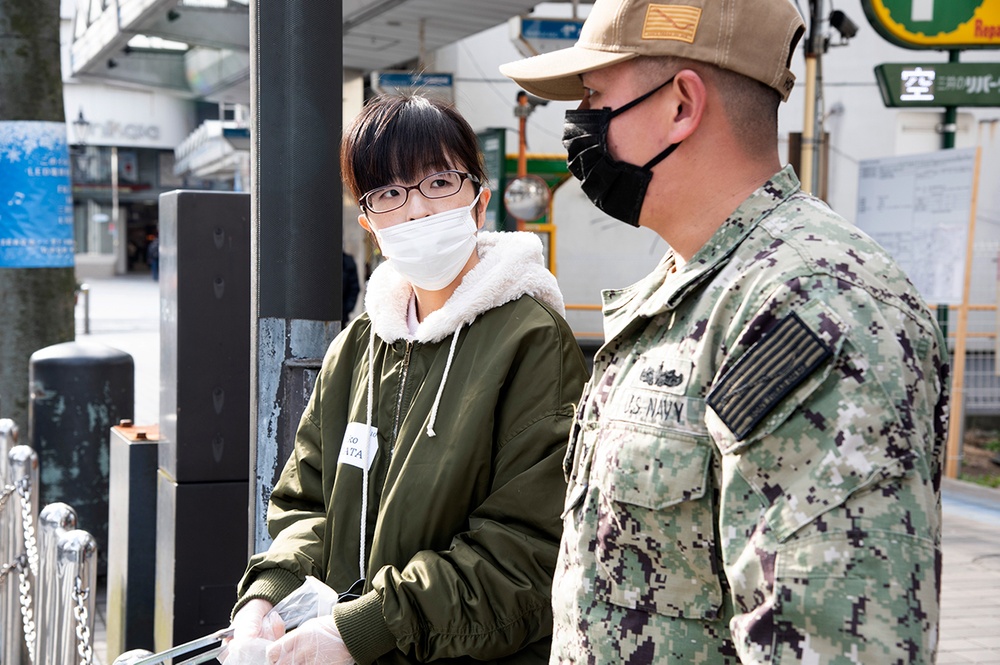 Yokosuka Sailors Clean Up Streets with Japanese Locals