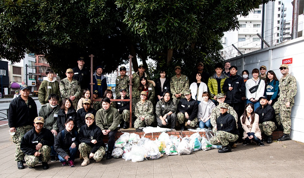 Yokosuka Sailors Clean Up Streets with Japanese Locals