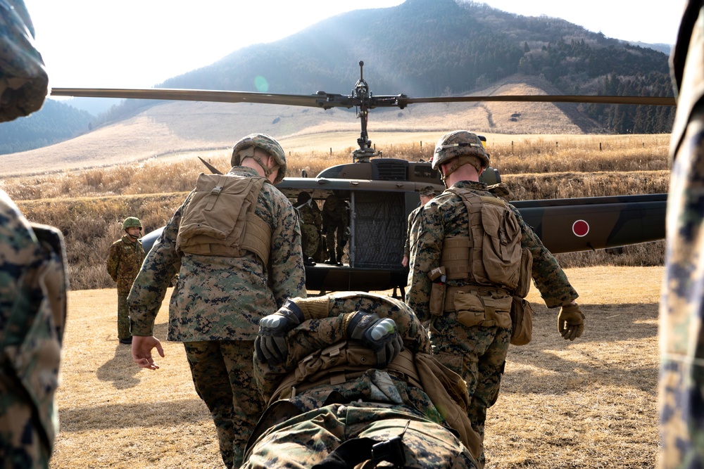 U.S. service members conduct helicopter casualty evacuation training during ARTP 19.4