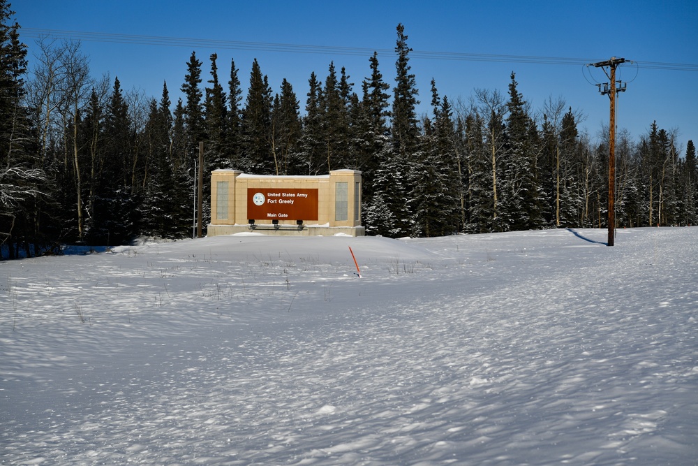 long shot of Fort Greely base sign