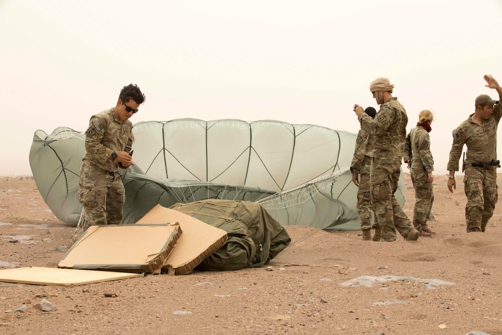 Service members train for medical supply drops at Flintlock 20