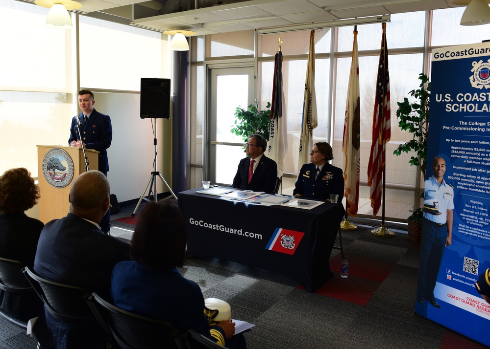 U.S. Coast Guard and California State University East Bay representatives sign Memorandum of Agreement for College Student Pre-Commissioning Initiative program