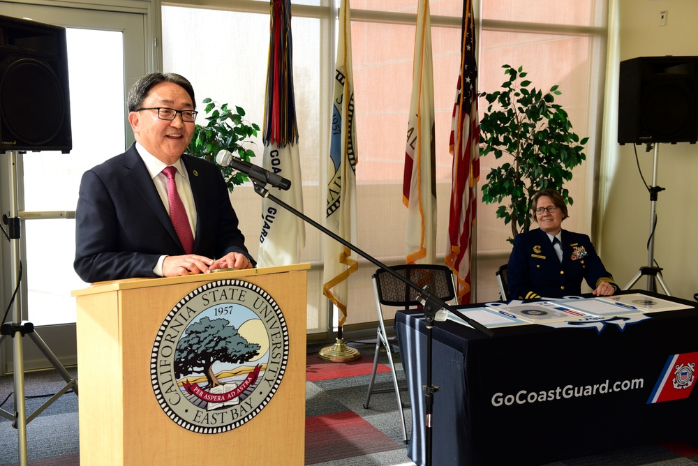 U.S. Coast Guard and California State University East Bay representatives sign Memorandum of Agreement for College Student Pre-Commissioning Initiative program