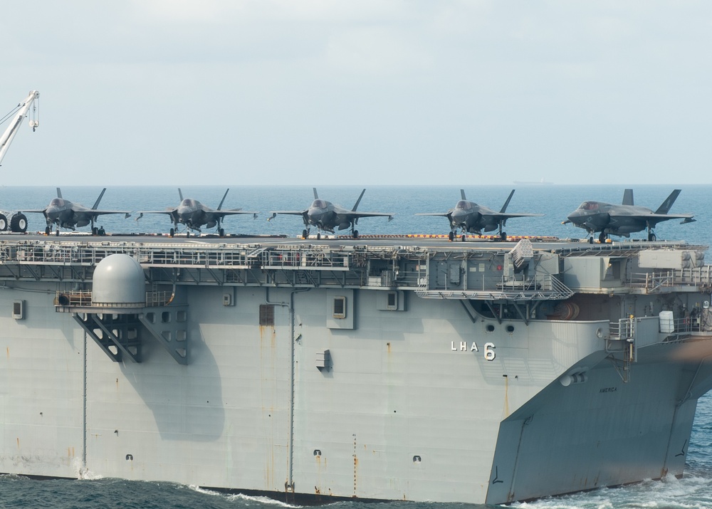 Cobra Gold 20: USS Green Bay (LPD 20), USS America (LHA 6) and H.T.M.S. Angthong (LPD 791) photo exercise, Feb. 29, 2020