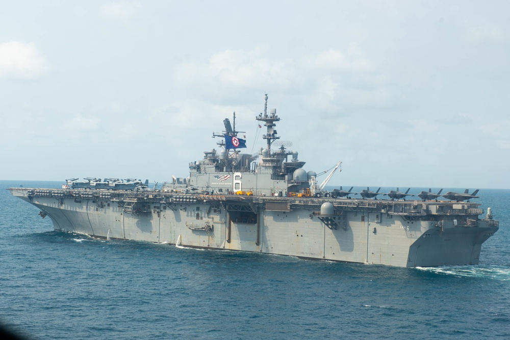 Cobra Gold 20: USS Green Bay (LPD 20), USS America (LHA 6) and H.T.M.S. Angthong (LPD 791) photo exercise, Feb. 29, 2020
