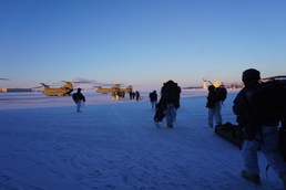 Soldiers from 1/25 Stryker Brigade Combat Team Board CH-47's for Arctic Edge