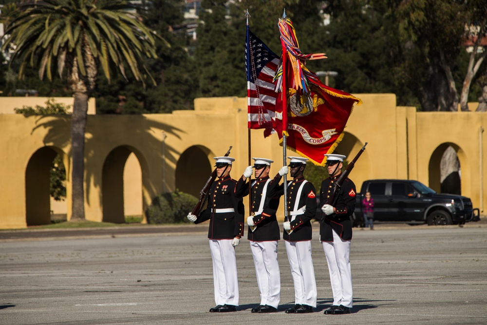 U.S. Marine Corps Battle Color Detatchment Color visits Marine Corps Recruit Depot, San Diego