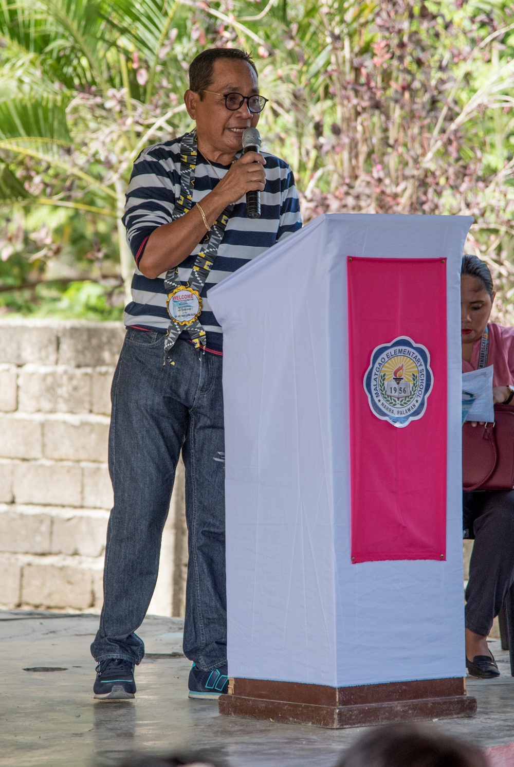 U.S. Navy Seabees with NMCB-5’s Detail Palawan attend the ribbon cutting ceremony at Malatgao Elementary School