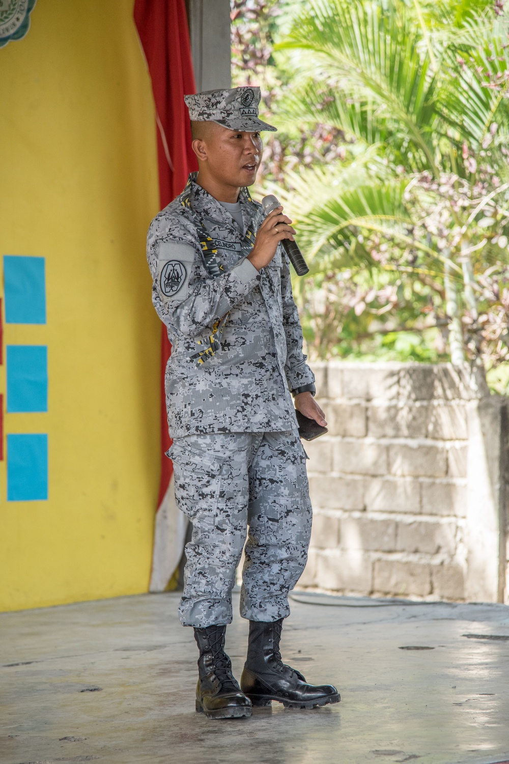 U.S. Navy Seabees with NMCB-5’s Detail Palawan attend the ribbon cutting ceremony at Malatgao Elementary School