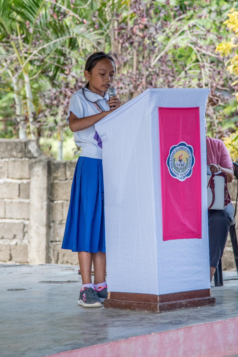 U.S. Navy Seabees with NMCB-5’s Detail Palawan attend the ribbon cutting ceremony at Malatgao Elementary School