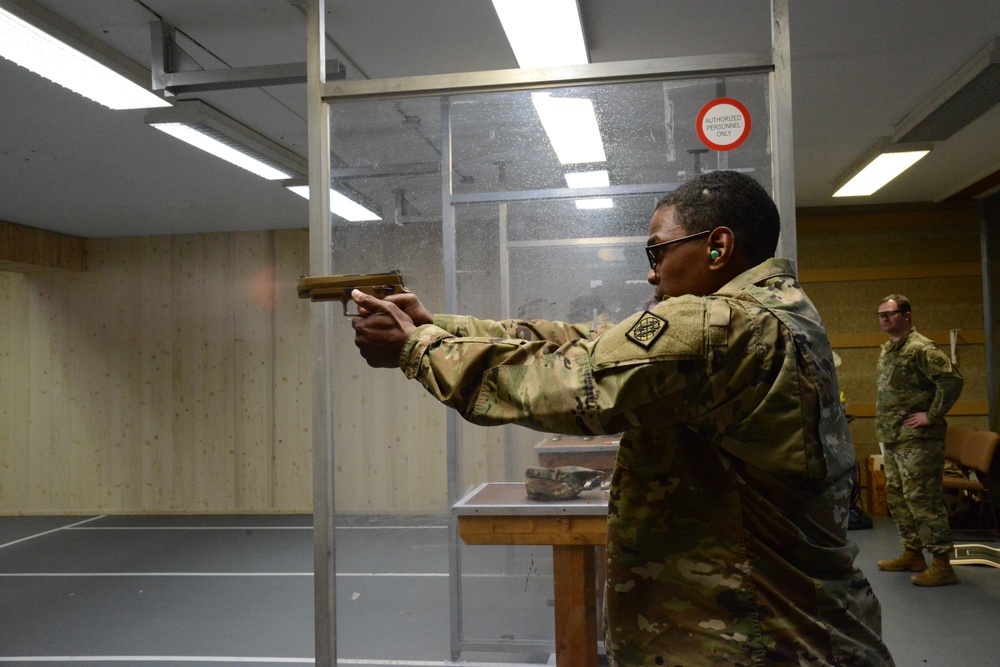 Soldiers of 39th Strategic Signal Battalion, familiarize with the new M17 pistol.