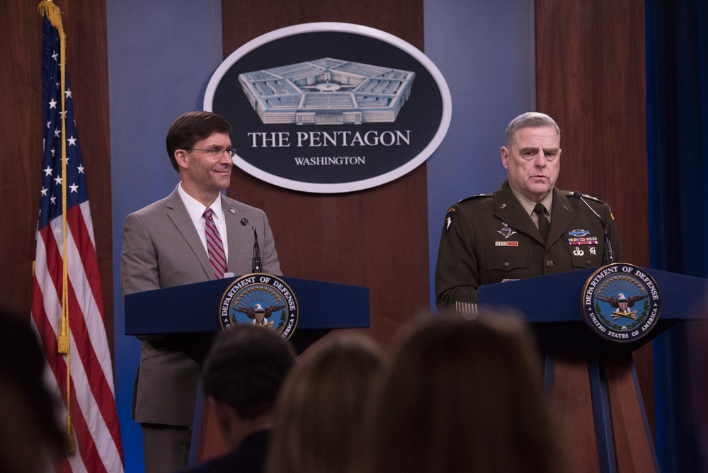 Esper, Chairman Brief Reporters at Pentagon