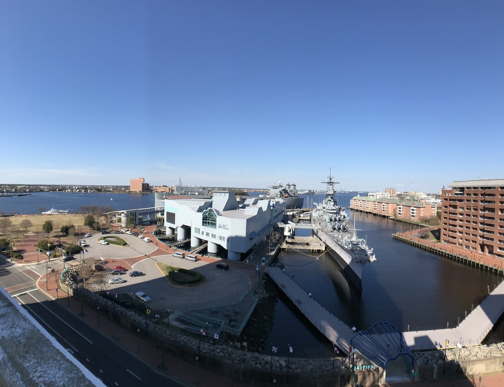 USNS Hershel "Woody" Williams moored behind Hampton Roads Naval Museum