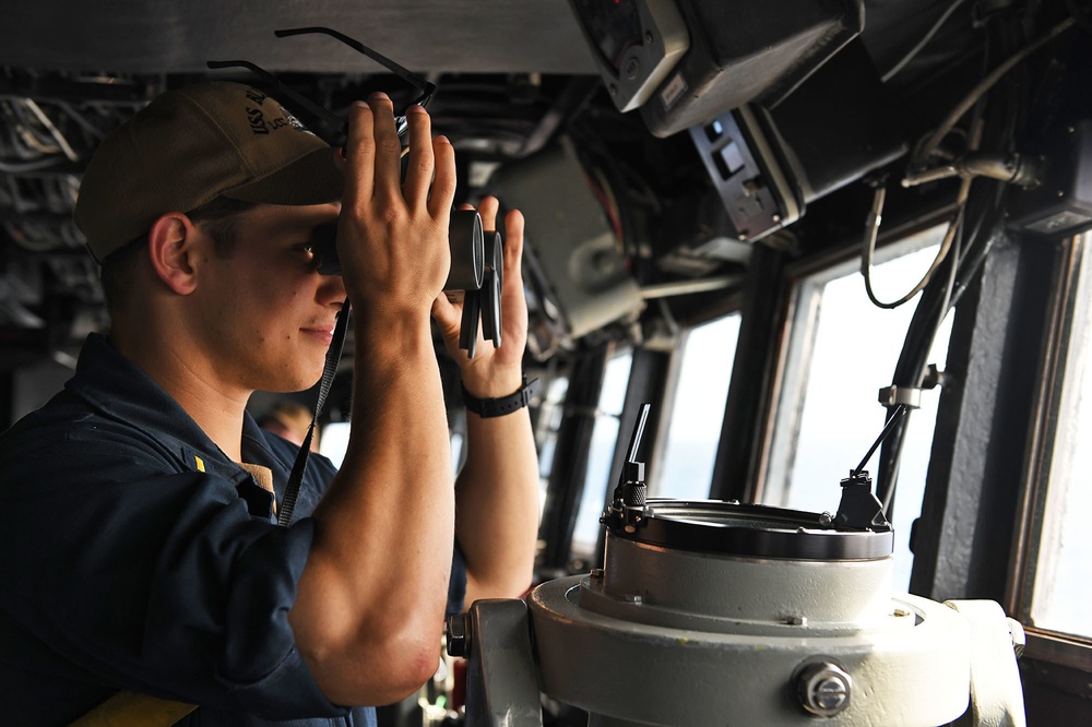 Blue Ridge Sailors Stand Watch in the Pilot House