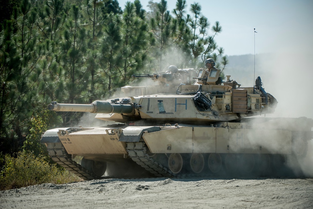 An M1A2 Abrams tank displays its speed and agility
