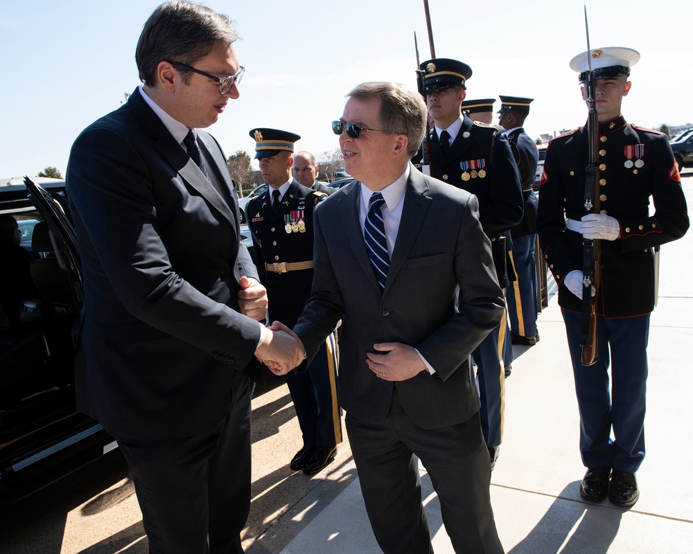 Deputy Defense Secretary David L. Norquist performs Bilateral ceremony with Serbia President Aleksandar Vucic