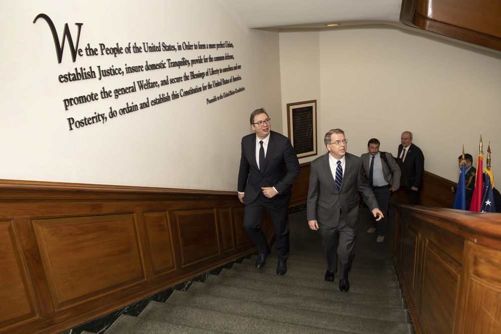 Deputy Defense Secretary David L. Norquist performs Bilateral ceremony with Serbia President Aleksandar Vucic