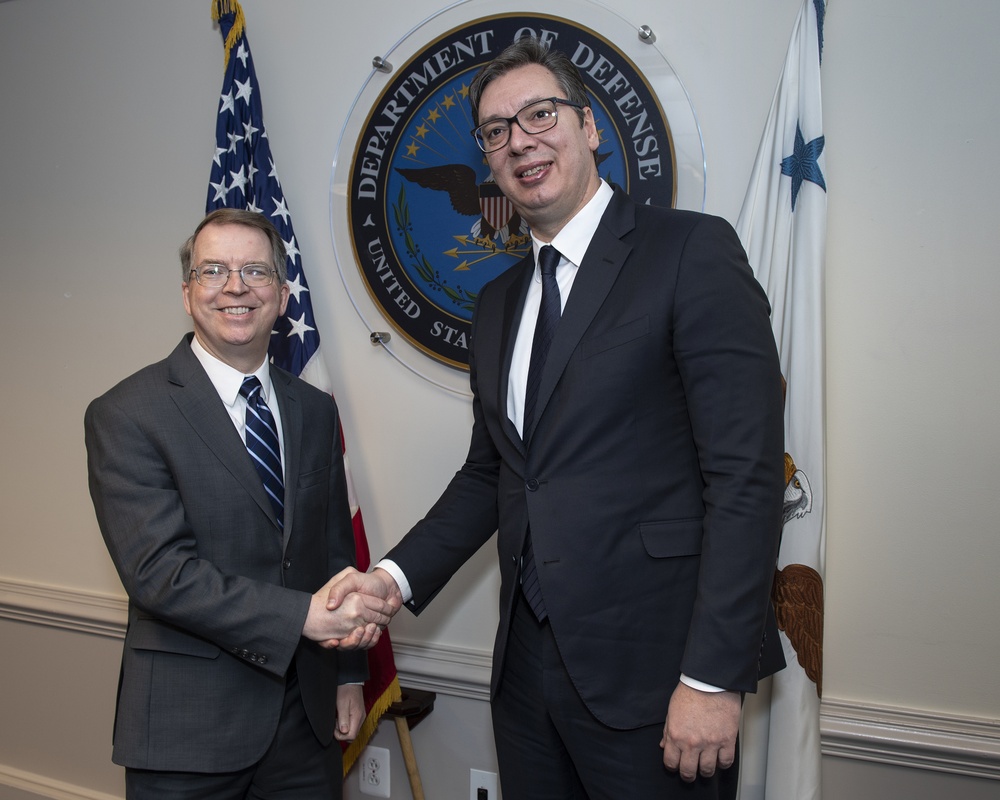 Deputy Defense Secretary David L. Norquist performs Bilateral ceremony with Serbia President Aleksandar Vucic