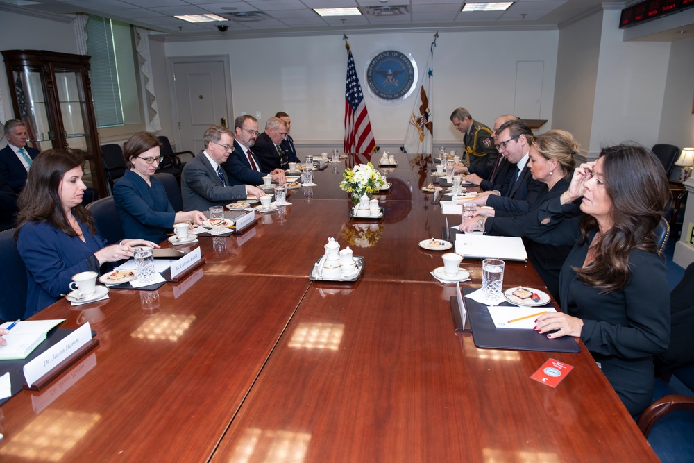 Deputy Defense Secretary David L. Norquist performs Bilateral ceremony with Serbia President Aleksandar Vucic