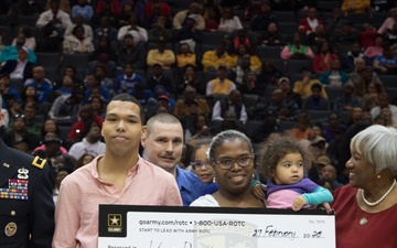 Cadet Command DCG presents Army ROTC scholarships to Cadets at the 2020 CIAA Basketball Tournament