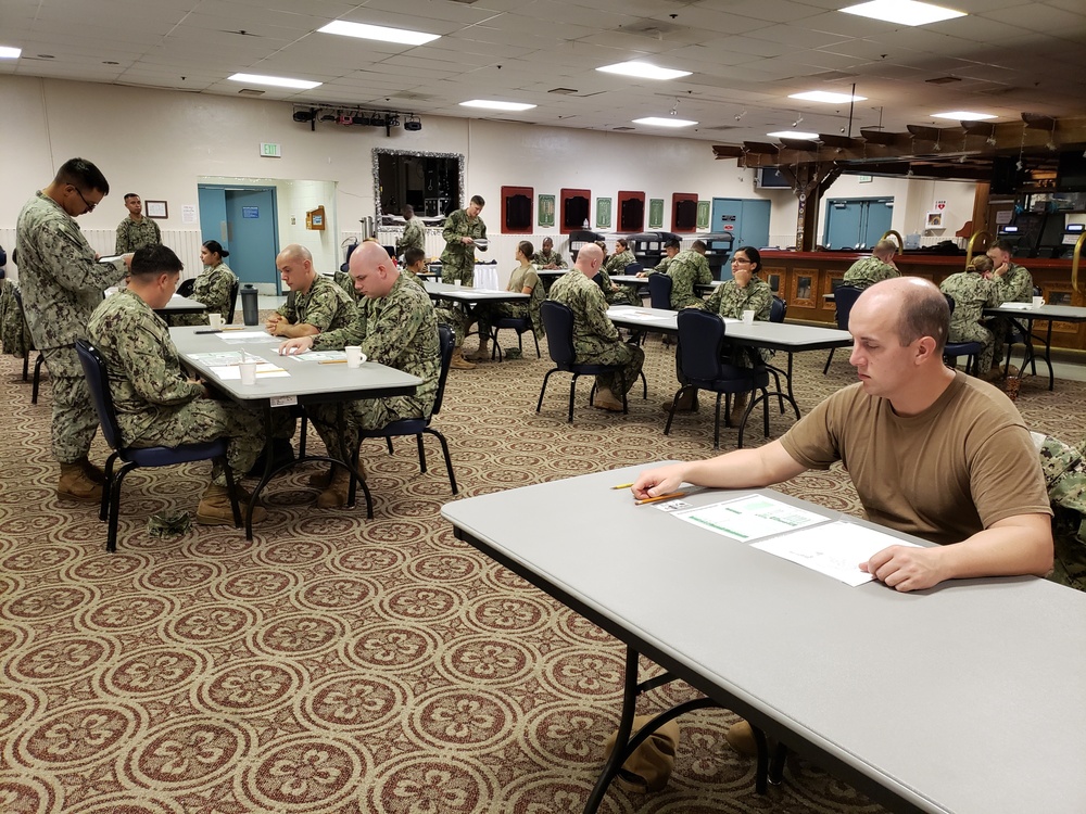 Petty Officers 2nd Class Take the Advancement Exam on Diego Garcia