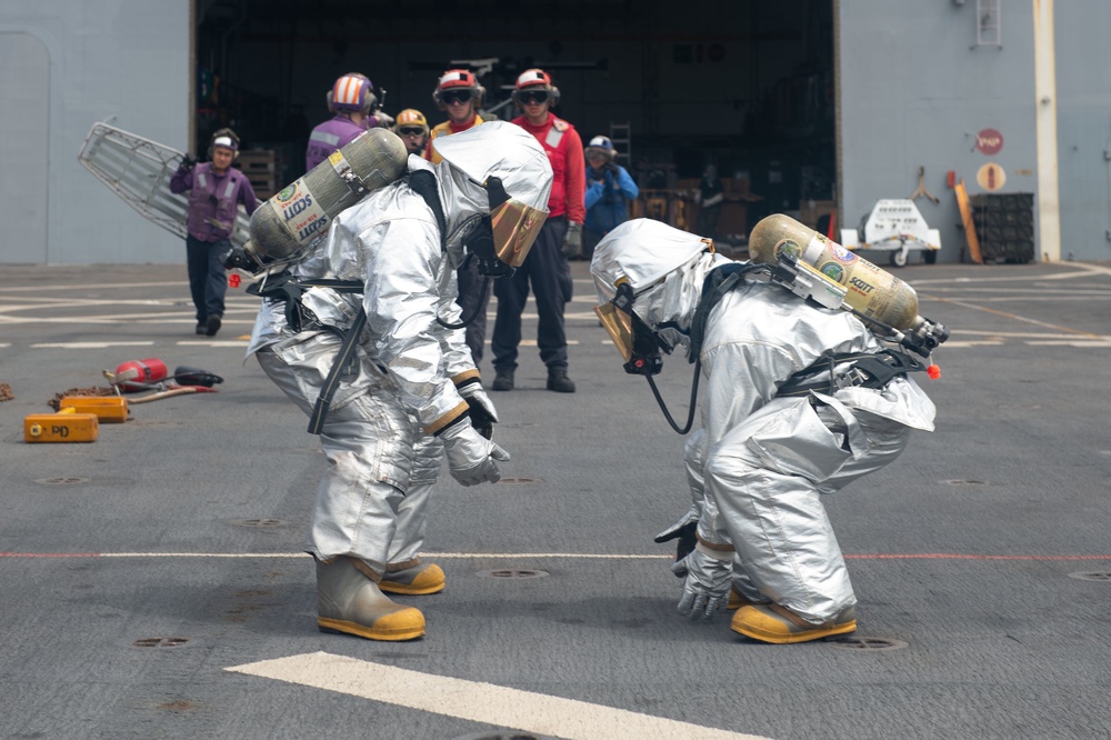 Cobra Gold 20: Flight deck firefighting drill aboard USS Green Bay, March 4, 2020