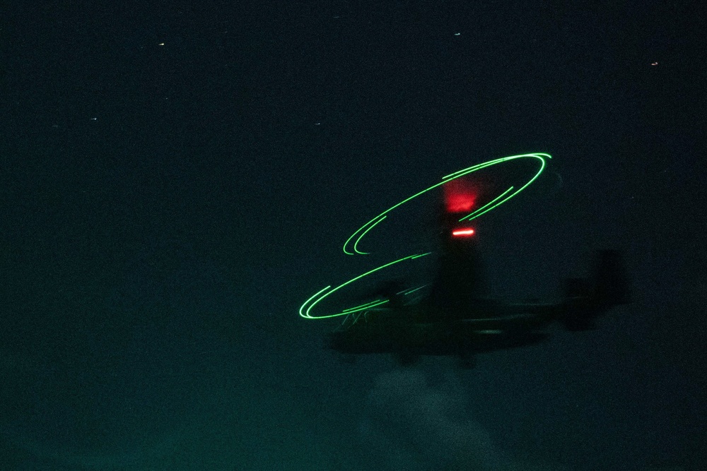 Air Force CV-22 Ospreys conduct night operations with USS Green Bay (LPD 20), March 5, 2020.