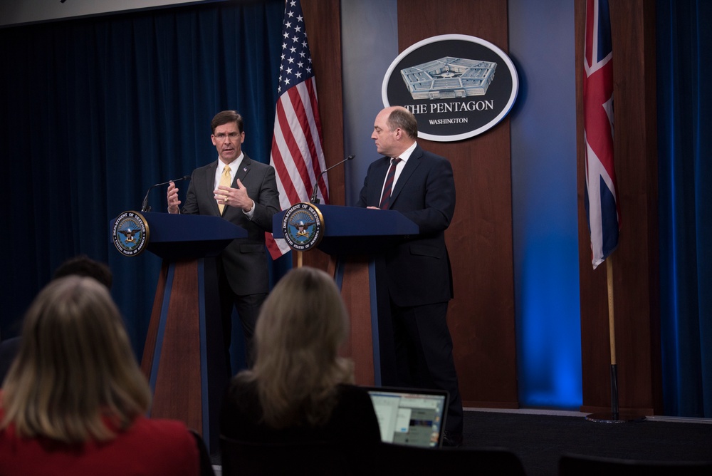 Secretary Esper, UK Secretary of State for Defense Speak to Reporters
