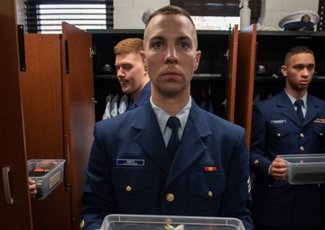 Coast Guard honor guard trainees prepare for duty