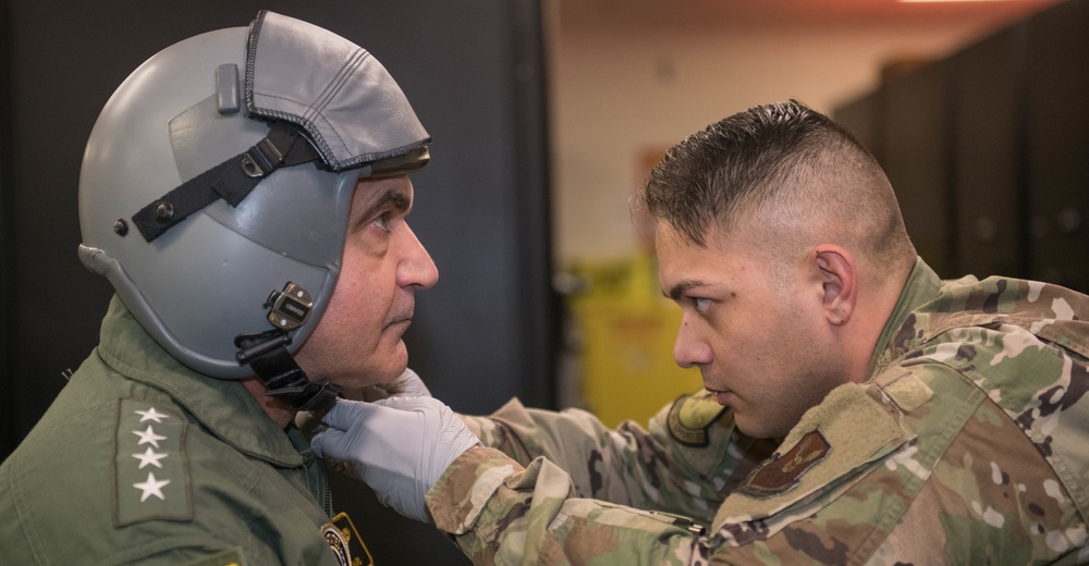 USSTRATCOM commander prepares for B-2 Spirit familiarization flight