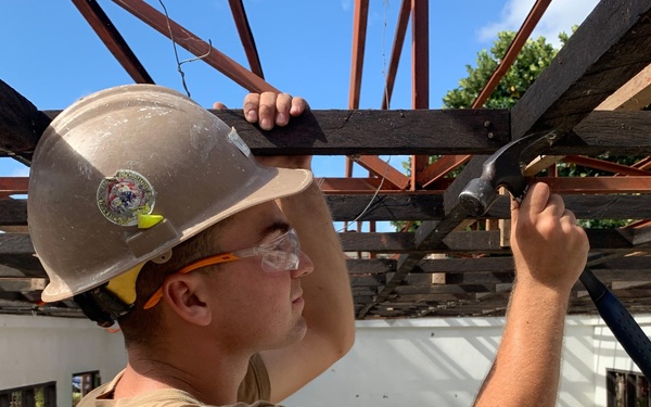 U.S. Navy Seabees deployed with NMCB-5’s Detail Palawan continue construction on Magsaysay Elementary School