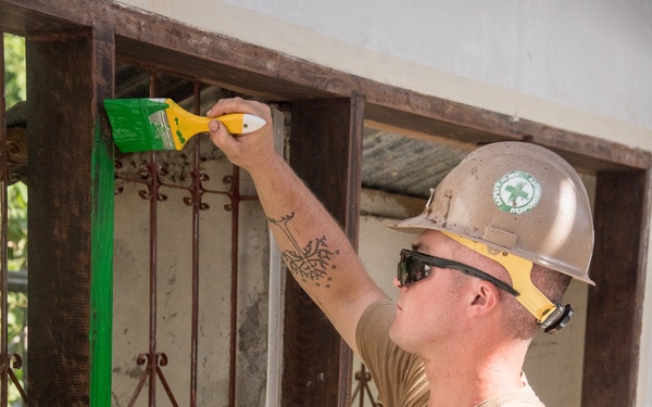 U.S. Navy Seabees deployed with NMCB-5’s Detail Palawan continue construction on Magsaysay Elementary School