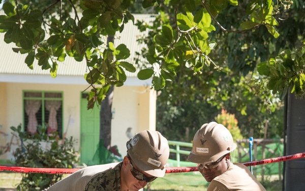 U.S. Navy Seabees deployed with NMCB-5’s Detail Palawan continue construction on Magsaysay Elementary School