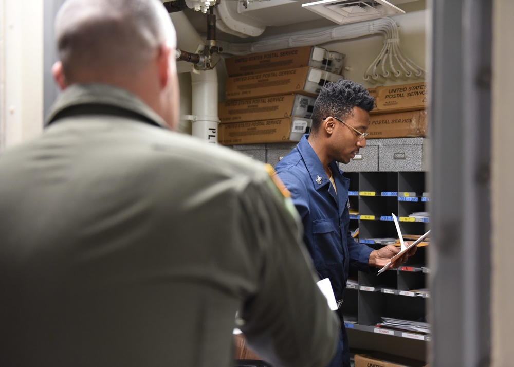 USS Blue Ridge Sailors Collect Mail