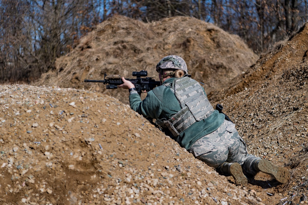 Security Forces trains during &quot;Shoot, Move and Communicate&quot; drills at the 110th Wing