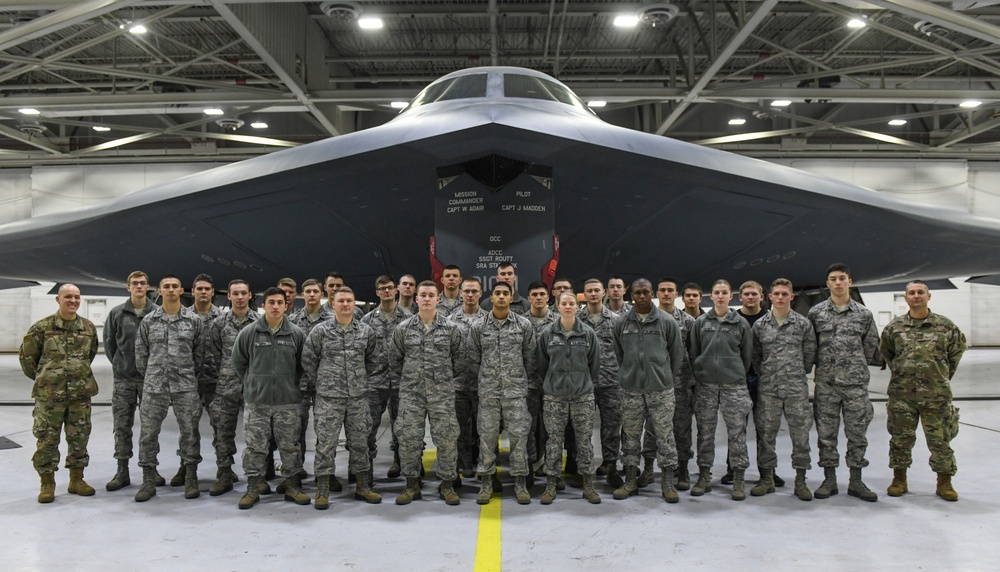 Indiana State University Detachment 218 cadets visit B-2 Spirit stealth bomber