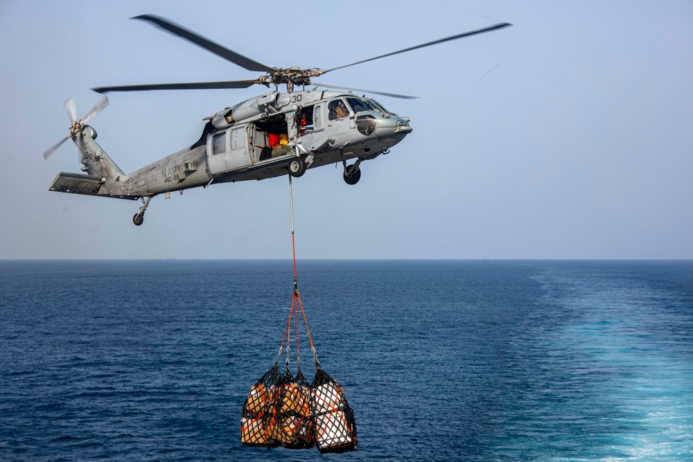 Sailors participate in a RAS