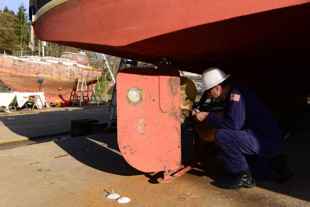 Coast Guard marine inspector inspects small passenger vessels