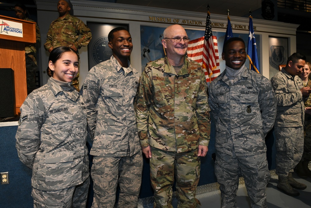 Gen. Arnold W. Bunch greets airman and civilians after Commander's Call