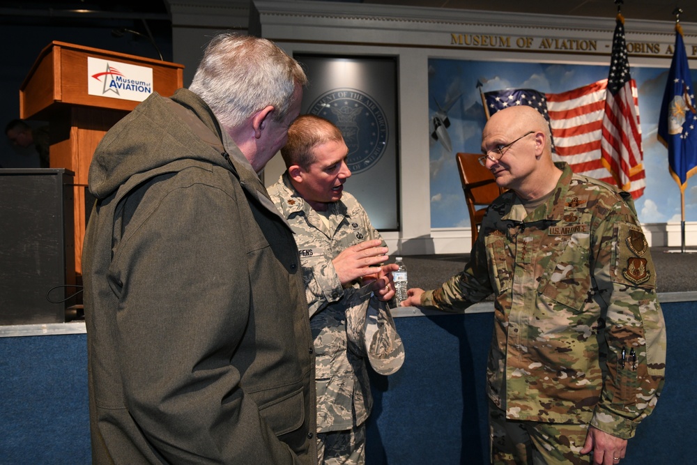 Gen. Arnold W. Bunch greets airman and civilians after Commander's Call