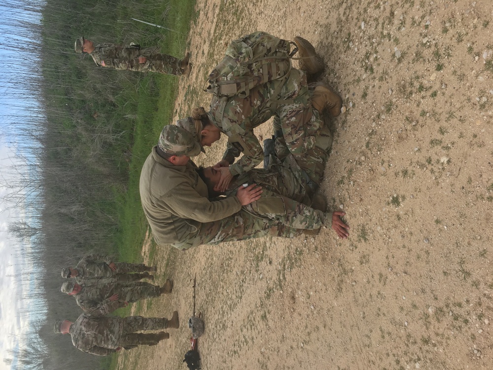 Medics work a patient in the field